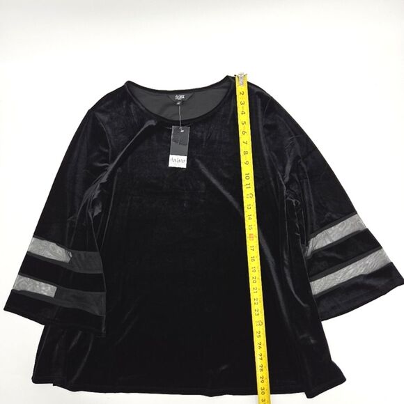 Slim Factor Blouse Top Womens Size 3X Black Velvet Mesh Bell Sleeves Whimsygoth - Picture 5 of 8